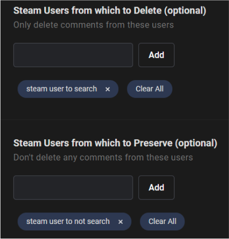 Target or Whitelist Steam Comments Based on Steam Usernames