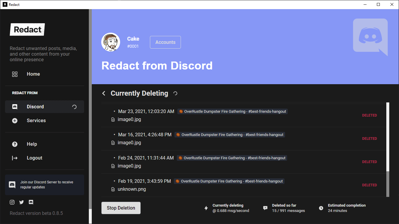 redact delete discord messages deletion