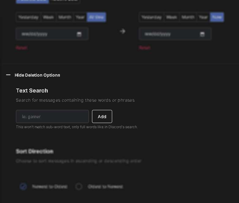 Redact's text search box for filtering DMs by keyword