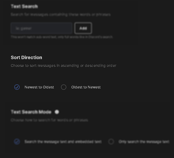 Redact's sort direction setting for searching oldest to newest or newest to oldest