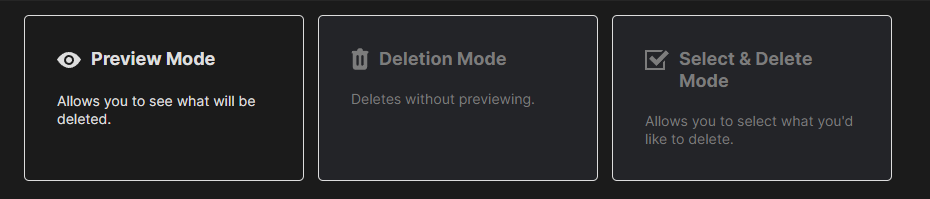 Redact's deletion mode buttons for DM cleanup