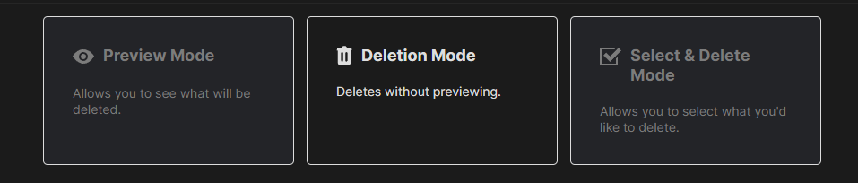 The delete options settings box