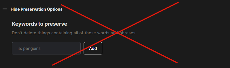 Redact's keyword preservation box left blank