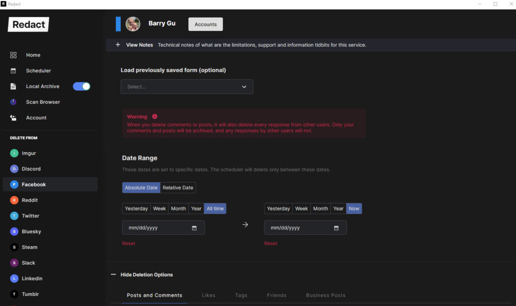 The Redact app login box