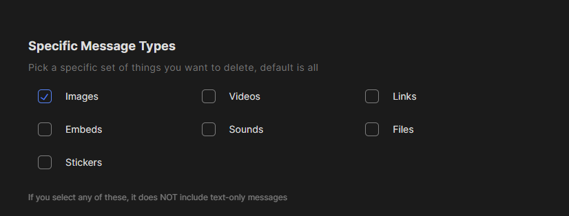 The specific message types setting with only images selected