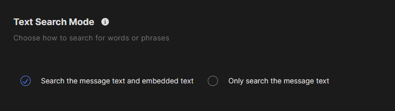 Redact's text search mode options