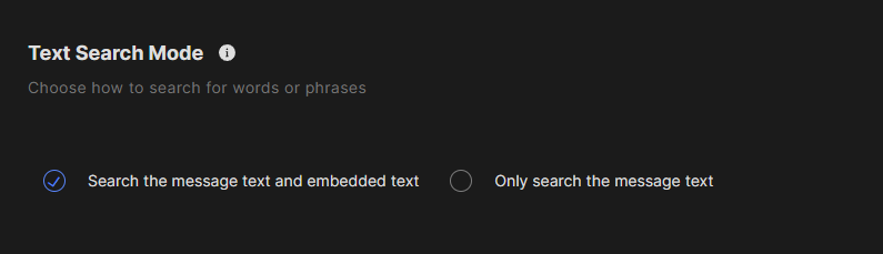 Redact's text search mode options
