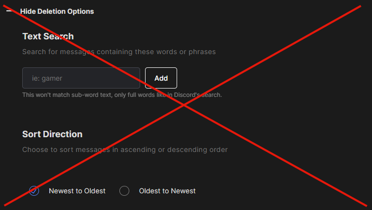 Redact's text search box and sort direction setting