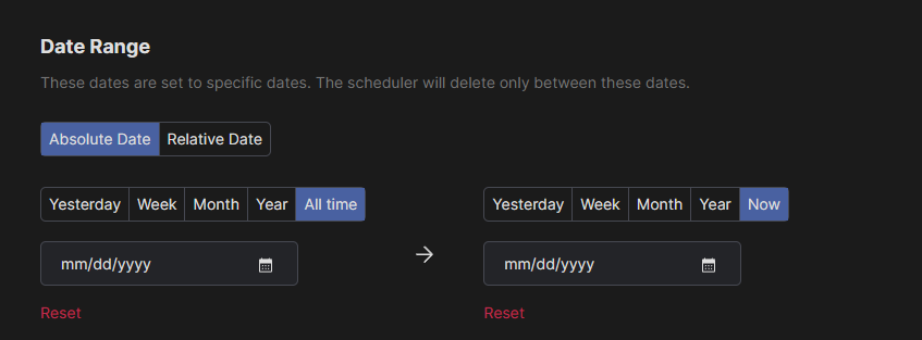 The date range settings box