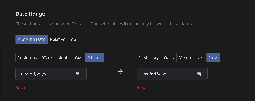 Redact's date range picker with absolute and relative date options