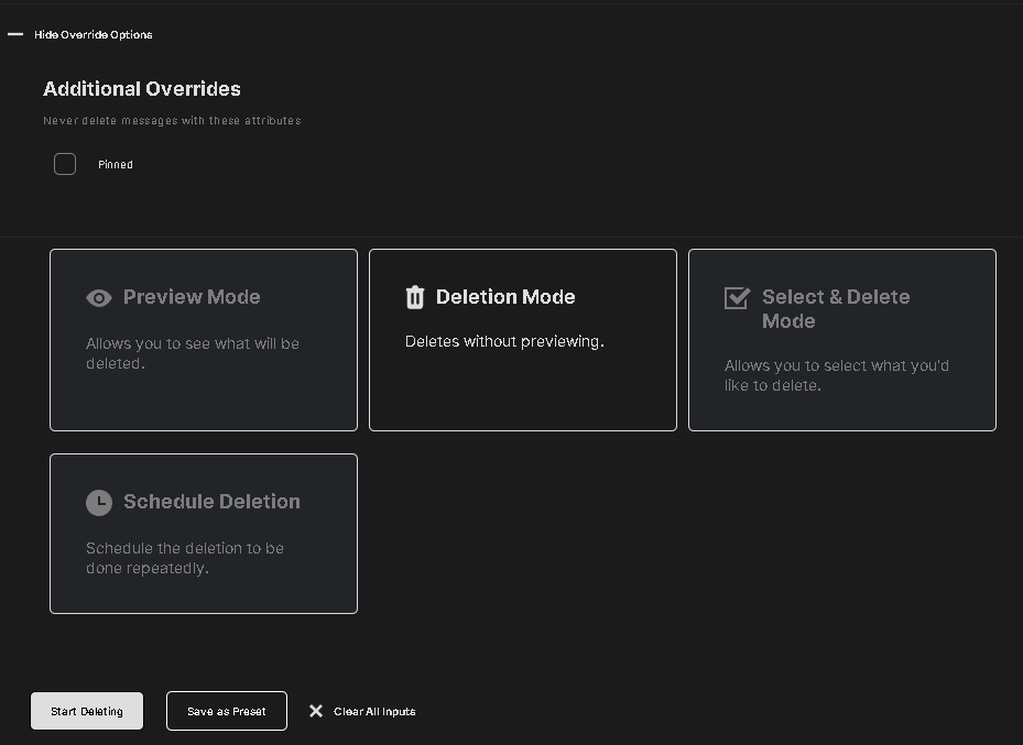 Redact's deletion mode buttons at the bottom of the form
