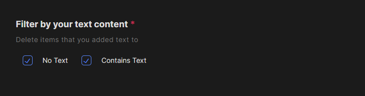 Both text content filter boxes checked in Redact