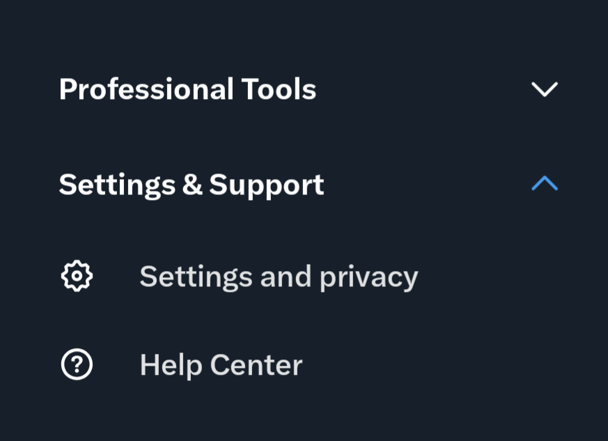 The Twitter / X mobile menu with Settings and Privacy selected