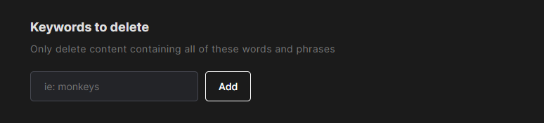 The keywords to delete settings box