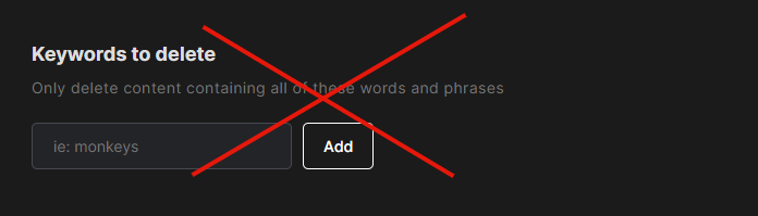 Redact's keyword filter fields left empty