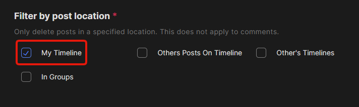 Filter by post location with only My Timeline checked
