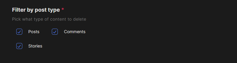The post type settings box