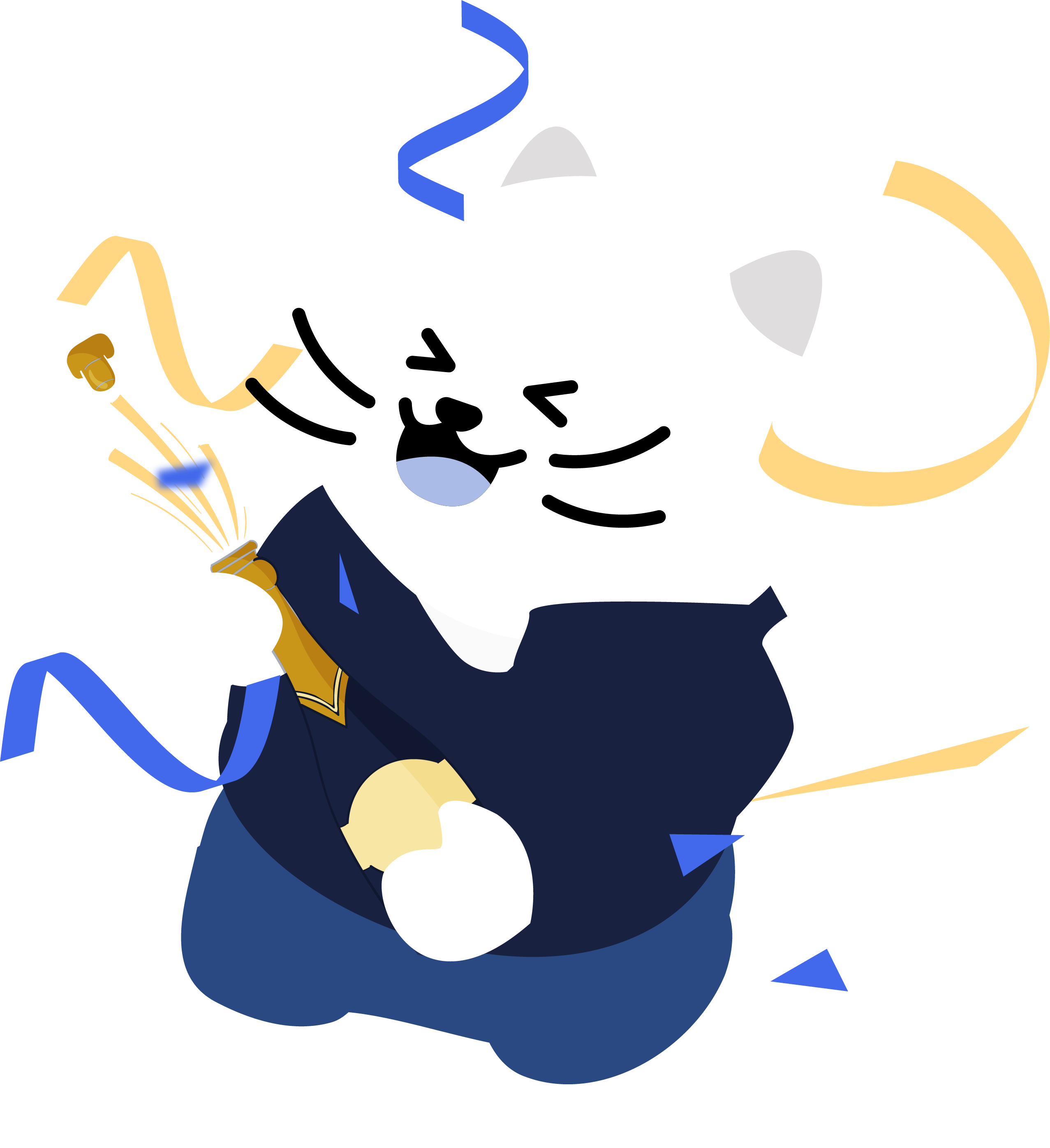 Redacto the cat mascot popping champagne.