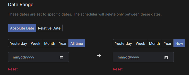 Date Range filter set to Absolute Date with All time and Now selected, so no date limits apply