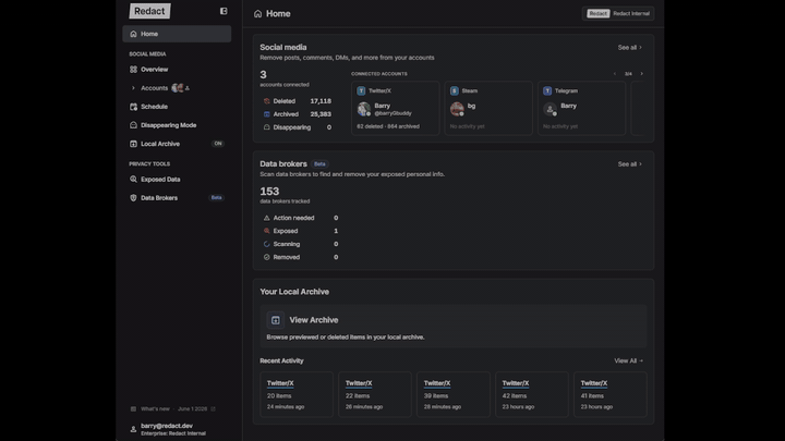 Adding the Twitter/X service to Redact and signing in