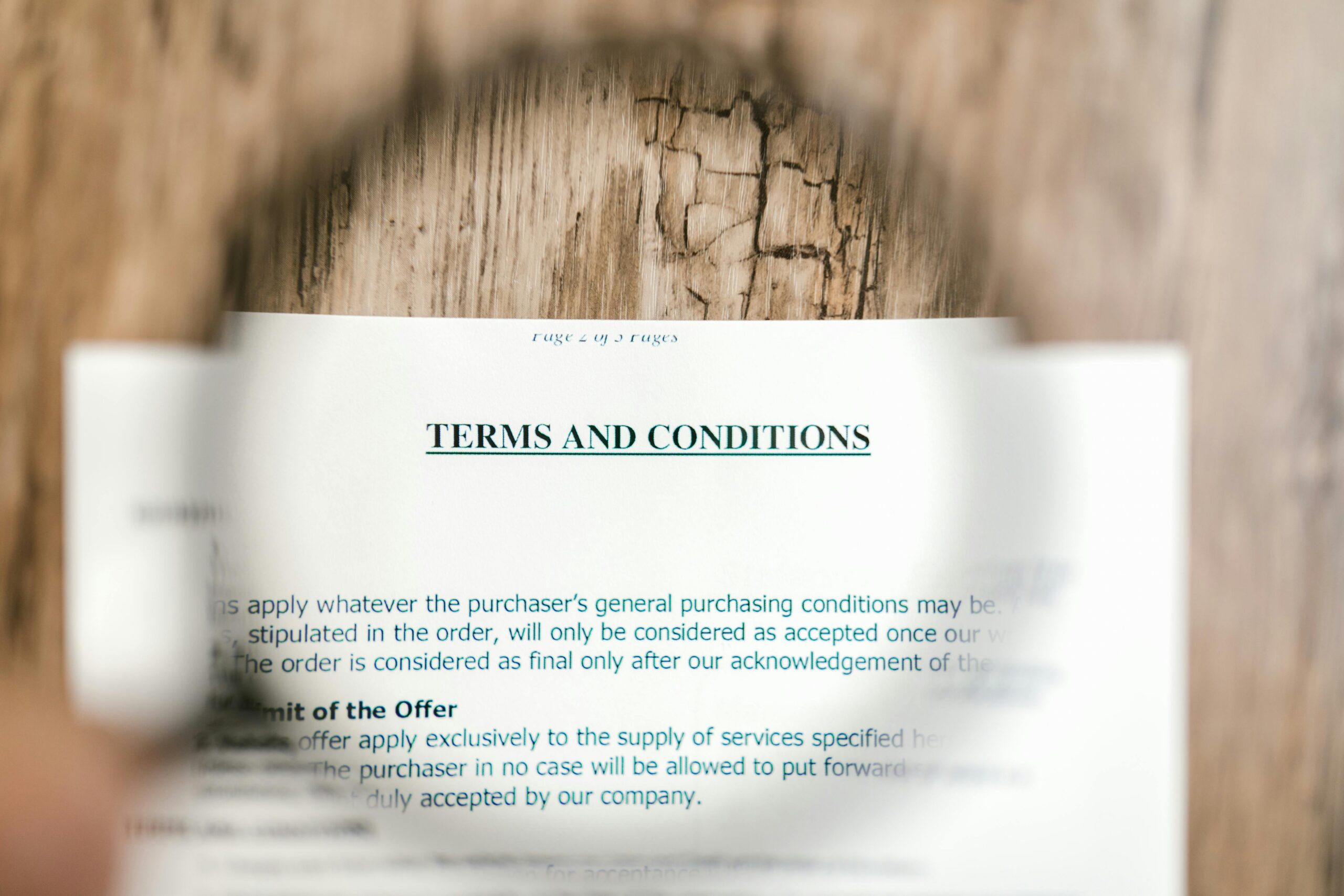 Terms and conditions paperwork.