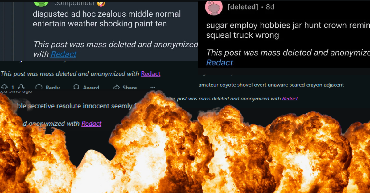 An assortment on Redacted posts on Reddit.