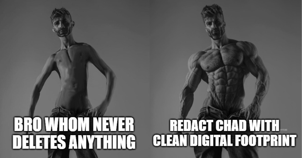 Bro whom never deletes anything vs Redact chad with clean digital footprint (meme)