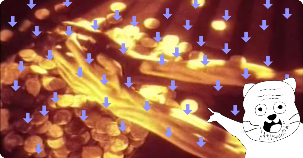 Redacto pointing at a symbol of greed being flooded with downvotes.