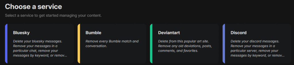 Selecting Discord from the services list in the Redact dashboard
