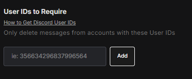 Entering user IDs to target specific members' messages for deletion