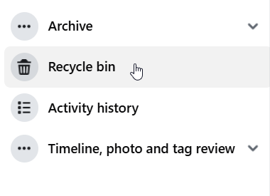 Activity log sidebar with Recycle bin between Archive and Activity history