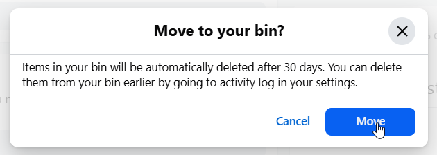 Move to your bin confirmation dialog with Cancel and Move buttons