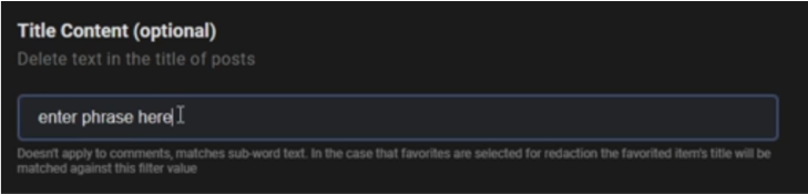 Redact's optional Title Content field, which matches text in the title of posts but not in comments