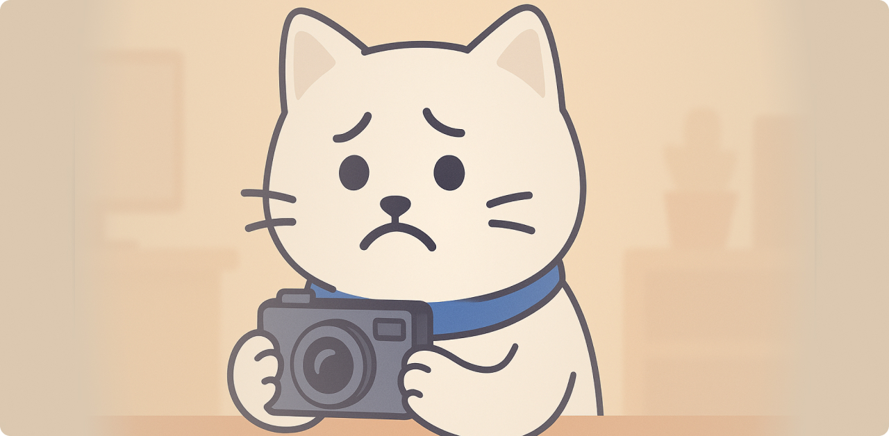 Redacto the cat looking worried over his camera