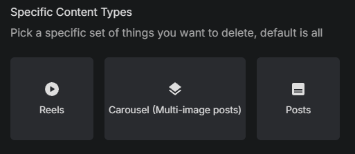 Specific Content Types with Carousel (Multi-image posts) picked, leaving Reels and Posts unselected