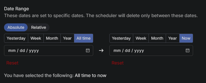 From here, you can choose from a variety of time range settings when you clean up your Threads posts with Redact.dev.