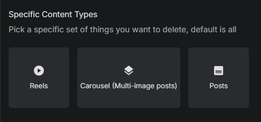 Specific Content Types with Posts selected, leaving Reels and Carousel untouched