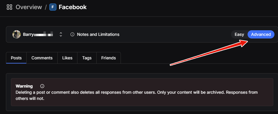 The Advanced Form button in the top right of the Redact app