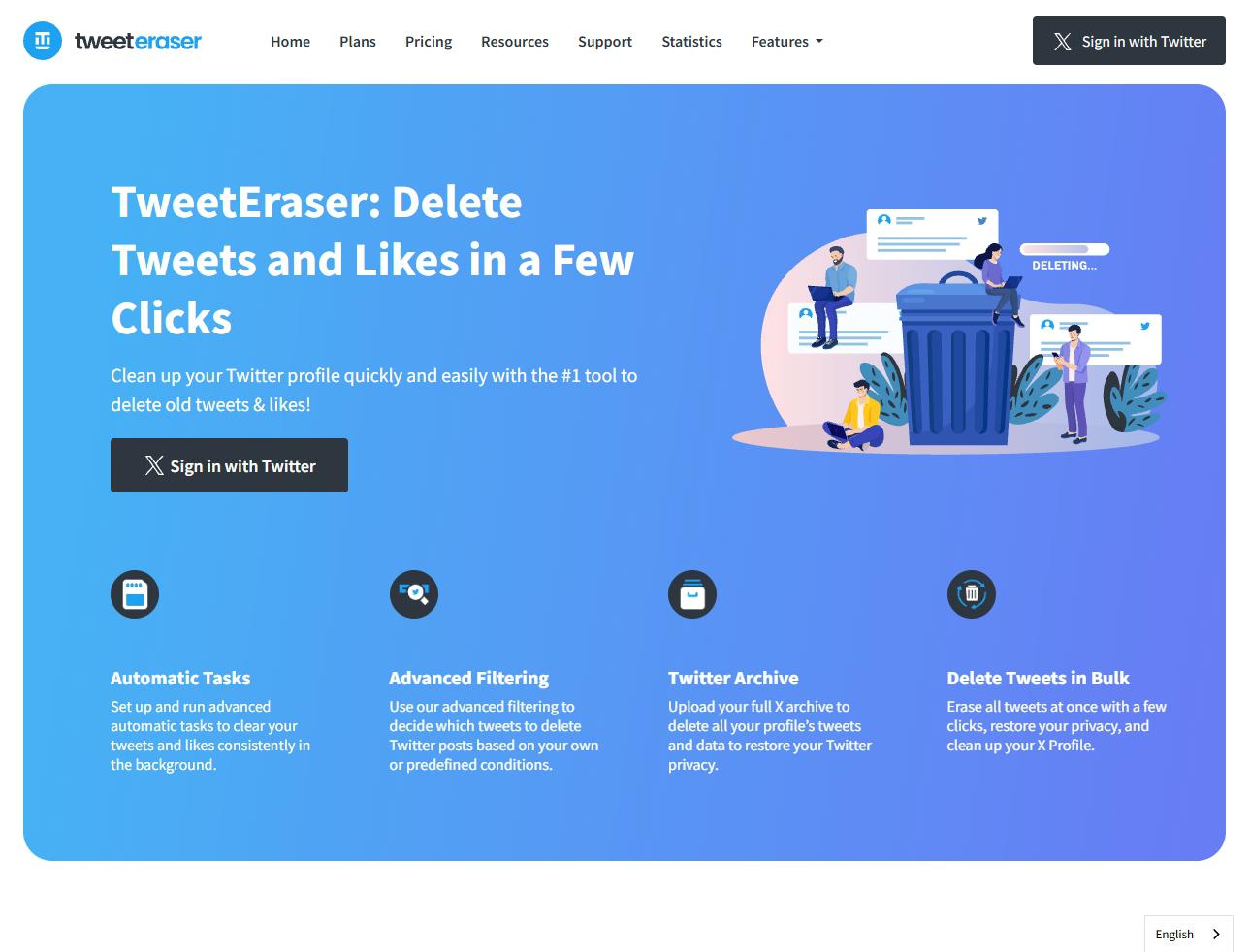 TweetEraser homepage