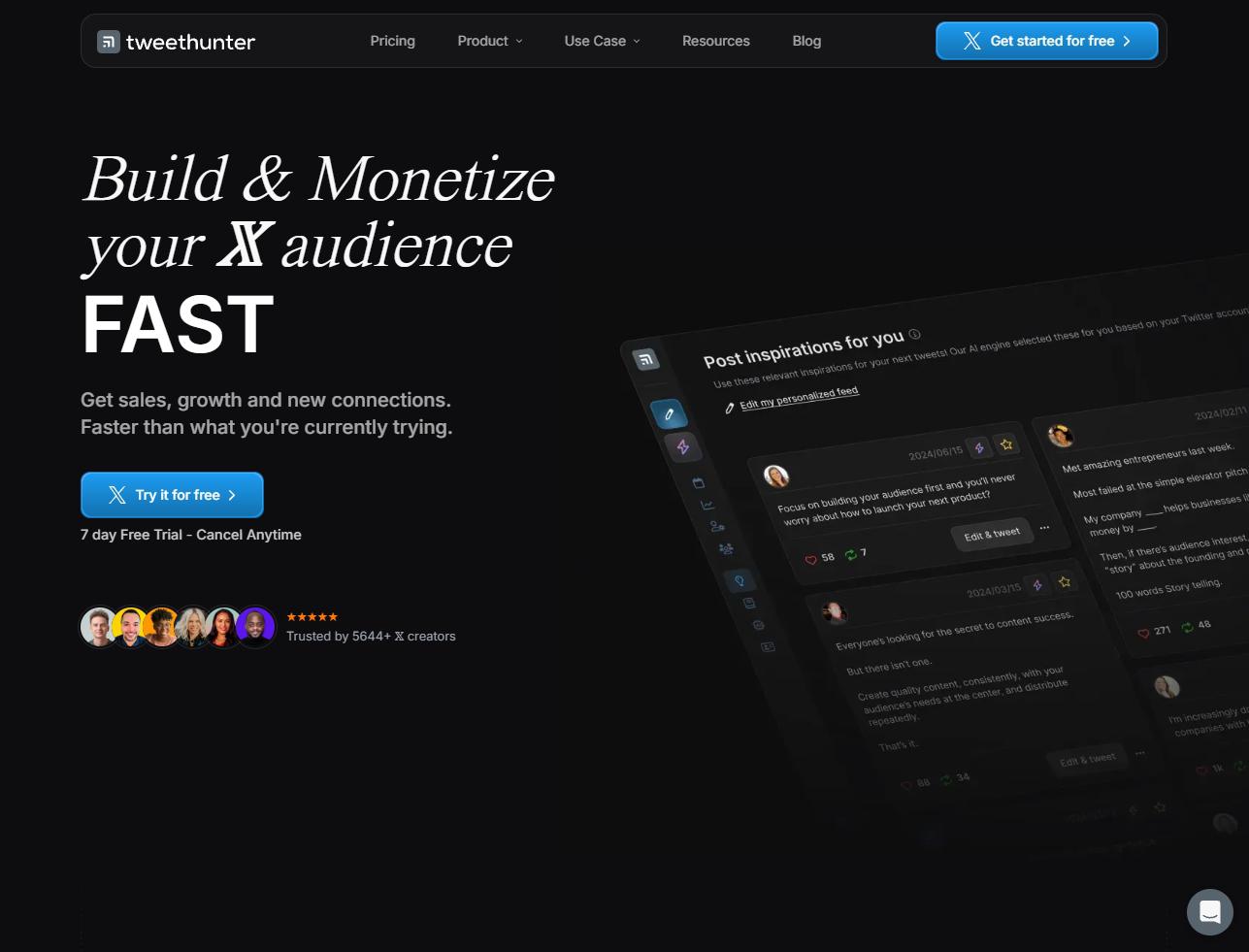 Tweet Hunter homepage