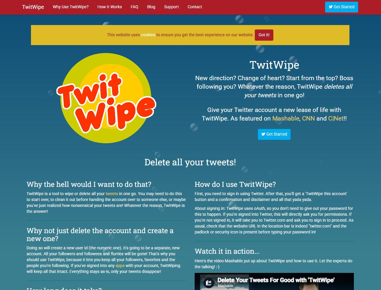 TwitWipe homepage