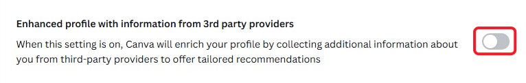 The Enhanced profile with information from 3rd party providers setting with its toggle circled in red
