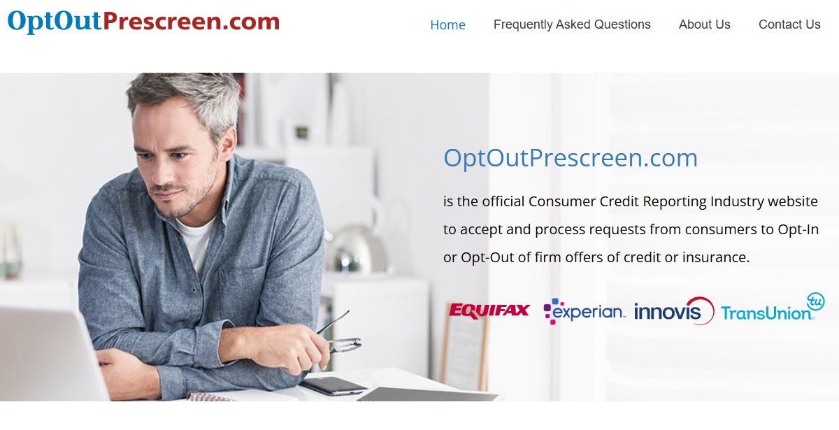 The OptOutPrescreen.com homepage, with the Equifax, Experian, Innovis and TransUnion logos
