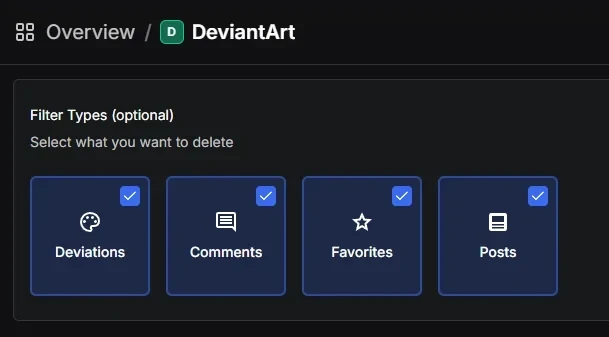 Redact's Filter Types for DeviantArt with Deviations, Comments, Favorites and Posts all ticked