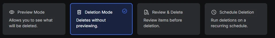 Redact's four mode cards with Deletion Mode selected