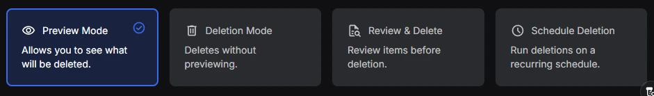 Redact's four mode cards with Preview Mode selected