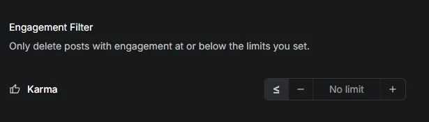 The Engagement Filter with a Karma limit set to No limit and buttons to raise or lower it