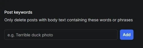 The Post keywords box, for posts whose body text contains the words or phrases you add