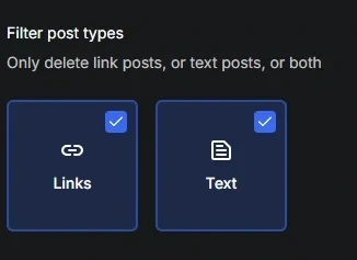 The Filter post types choice with both Links and Text ticked