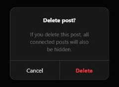 The Delete post? box, with Cancel and Delete